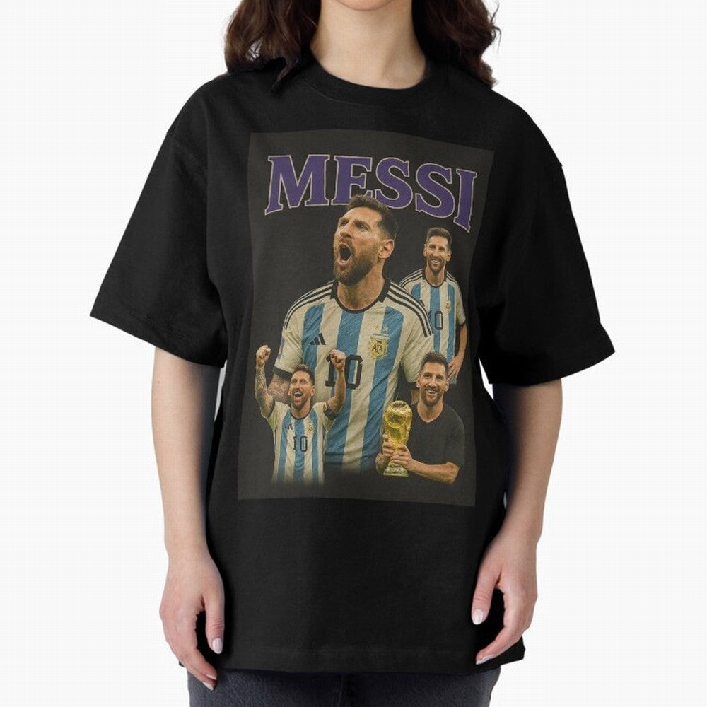 Lionel Messi Retro T-Shirt | 90s Football GOAT Collage Tee Boxy T-Shirt Fuel the Hype around FIFA World Cup 2026 Group Stage Spirit, with France and Portugal, Messi, Neymar and Mbappe, Vintage Soccer Flavor, Modern Football Stars, National Flags