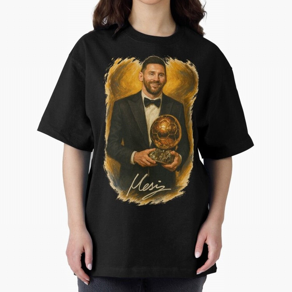 Lionel Messi Ballon d'Or Portrait ¨C Football Legend in Tuxedo Holding Trophy Classic T-Shirt Carry National Pride through FIFA World Cup 2026 Group Stage Spirit, with Netherlands, Messi, Neymar and Mbappe, Match Day Excitement, Supporter Culture,