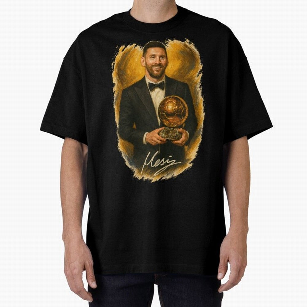 Lionel Messi Ballon d'Or Portrait ¨C Football Legend in Tuxedo Holding Trophy Classic T-Shirt Carry National Pride through FIFA World Cup 2026 Group Stage Spirit, with Netherlands, Messi, Neymar and Mbappe, Match Day Excitement, Supporter Culture,