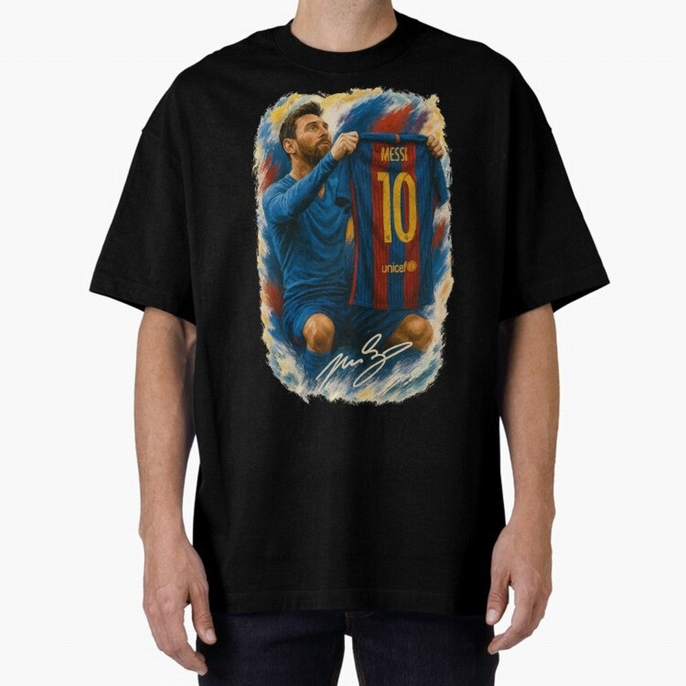 Messi Shirt Celebration Poster ¨C Iconic FC Barcelona Number 10 Artwork Oversized T-Shirt Discover Global Football Passion for FIFA World Cup 2026, Built around Cristiano Ronaldo, Haaland and CR7, Argentina, France and Brazil, Worldwide Fan Energy,