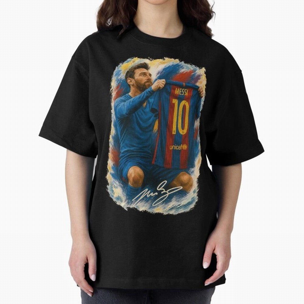 Messi Shirt Celebration Poster ¨C Iconic FC Barcelona Number 10 Artwork Oversized T-Shirt Discover Global Football Passion for FIFA World Cup 2026, Built around Cristiano Ronaldo, Haaland and CR7, Argentina, France and Brazil, Worldwide Fan Energy,