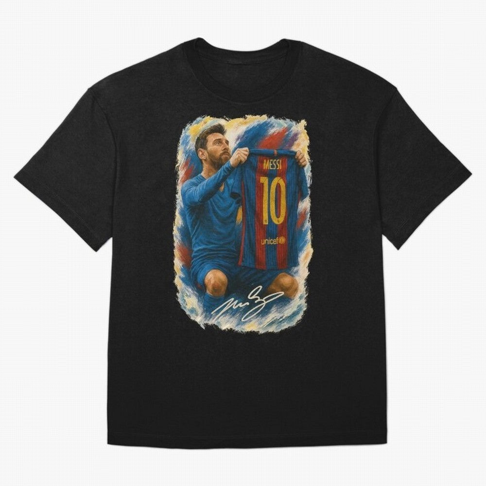 Messi Shirt Celebration Poster ¨C Iconic FC Barcelona Number 10 Artwork Oversized T-Shirt Discover Global Football Passion for FIFA World Cup 2026, Built around Cristiano Ronaldo, Haaland and CR7, Argentina, France and Brazil, Worldwide Fan Energy,