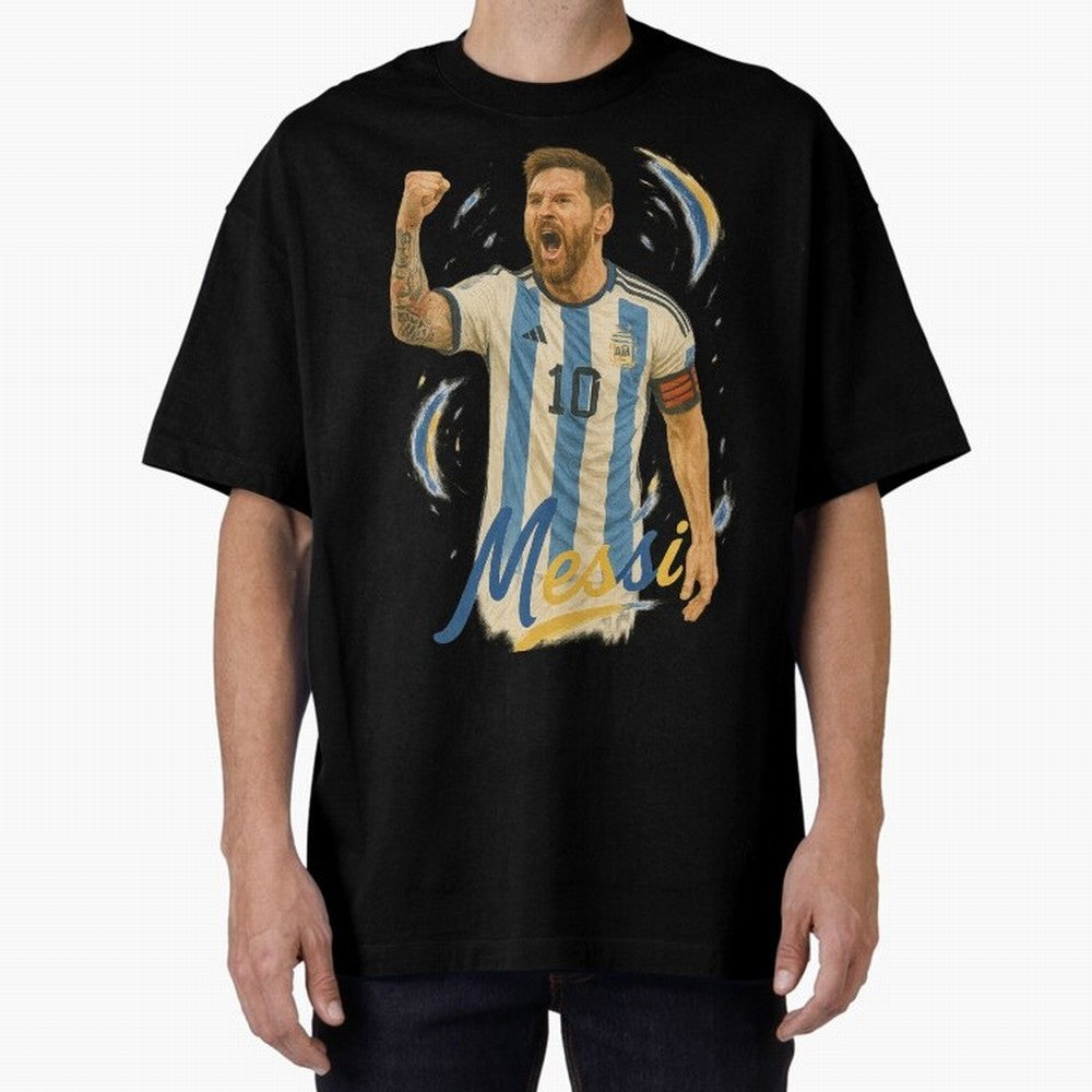 Lionel Messi Argentina Art ¨C Iconic World Cup Champion Tribute Design	 Oversized T-Shirt Support Iconic Players in FIFA World Cup 2026 Group Stage Spirit, Inspired by Spain, Messi, Neymar and Mbappe, Supporter Pride, Iconic Celebrations, Legendary