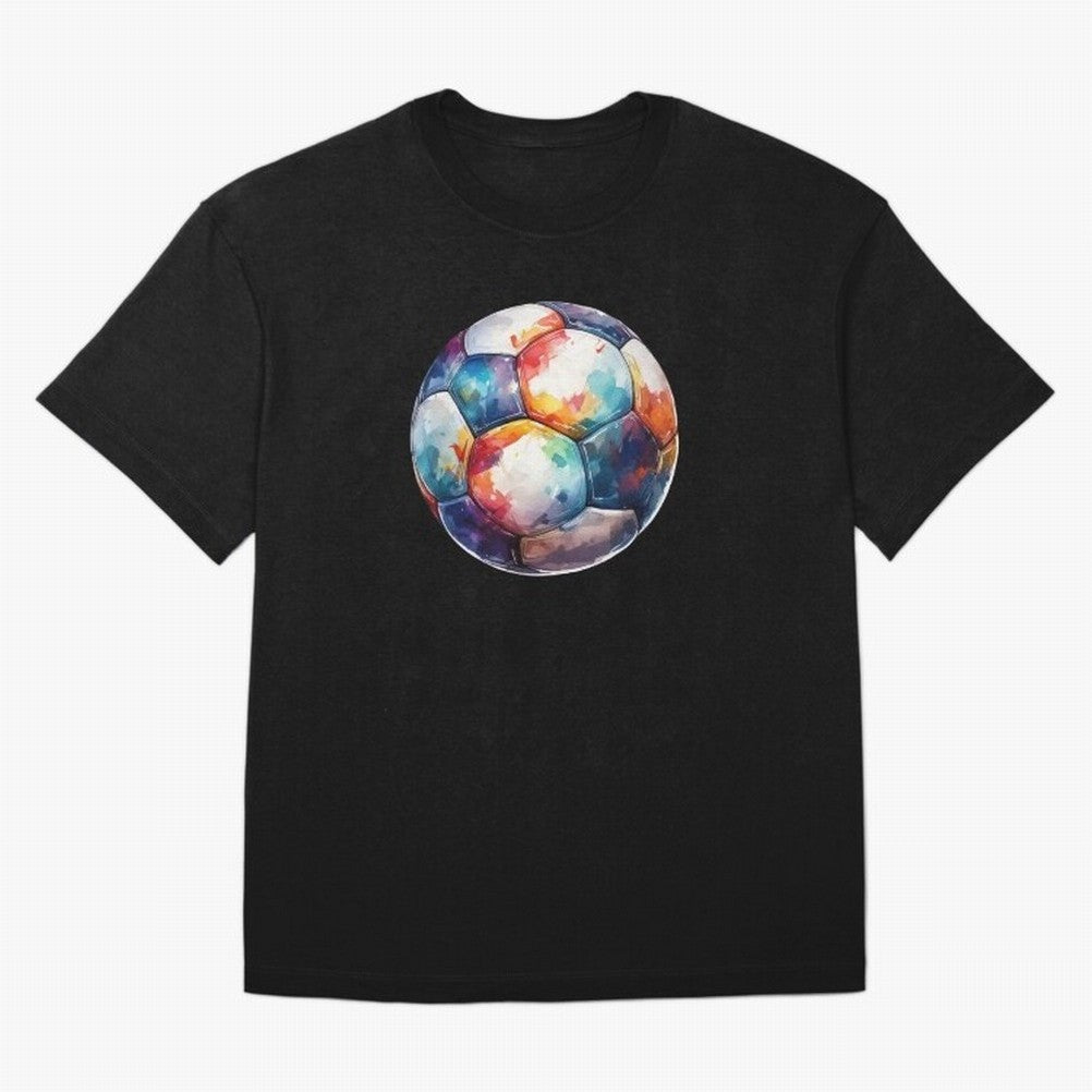 Football Soccer Ball Watercolor Illustration Drawing (Black BG) Oversized T-Shirt Bring Global Tournament Vibes to Global Football Passion for FIFA World Cup 2026 Group Stage, Celebrating Cristiano Ronaldo, Haaland and CR7, England and Germany,