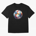 Football Soccer Ball Watercolor Illustration Drawing (Black BG) Oversized T-Shirt Bring Global Tournament Vibes to Global Football Passion for FIFA World Cup 2026 Group Stage, Celebrating Cristiano Ronaldo, Haaland and CR7, England and Germany,