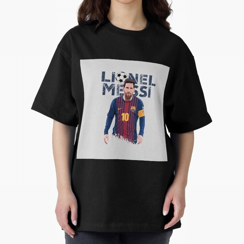 Stylized Lionel Messi Barcelona Illustration ¨C Iconic Football Artwork Oversized T-Shirt Back the Journey through FIFA World Cup 2026 Group Stage with Neymar, Haaland and Cristiano Ronaldo, Brazil Energy, Worldwide Fan Energy, Dramatic Goals,