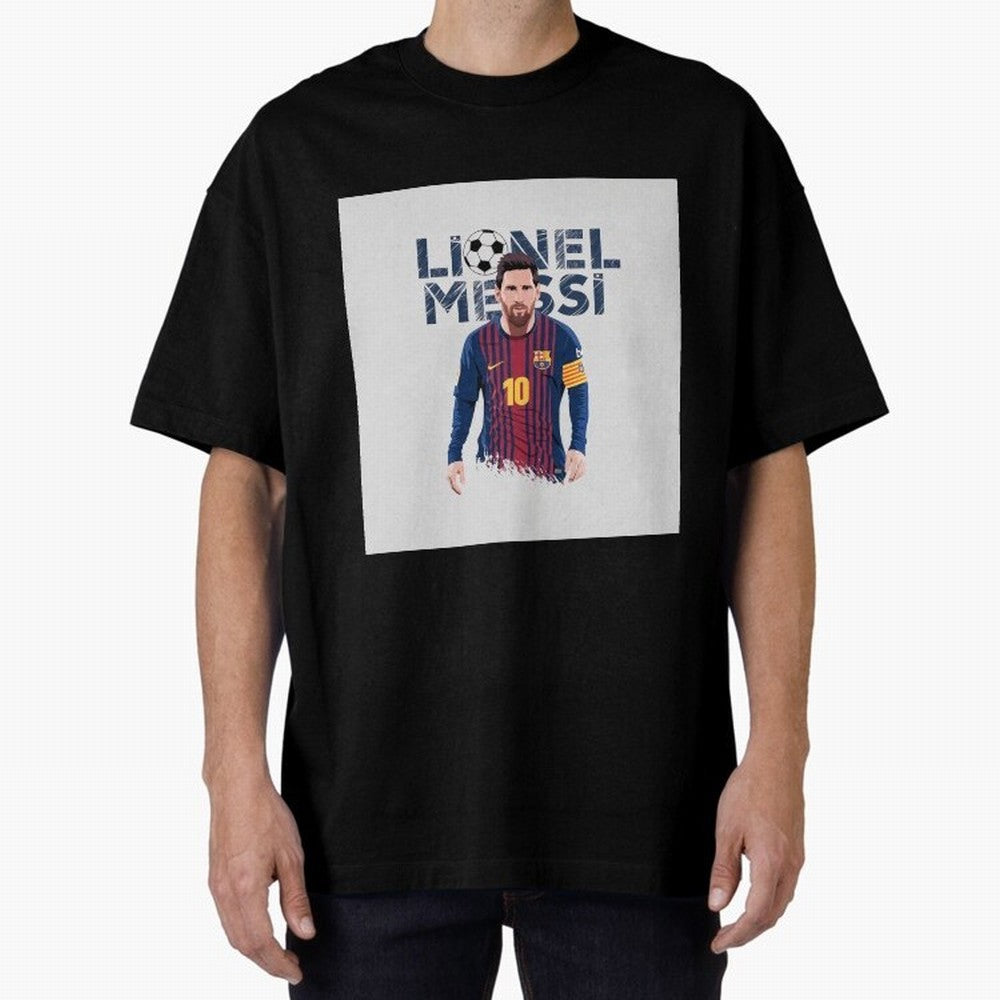 Stylized Lionel Messi Barcelona Illustration ¨C Iconic Football Artwork Oversized T-Shirt Back the Journey through FIFA World Cup 2026 Group Stage with Neymar, Haaland and Cristiano Ronaldo, Brazil Energy, Worldwide Fan Energy, Dramatic Goals,
