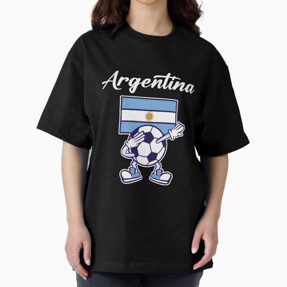 ARGENTINA - Dabbing Football Soccer Ball - ARGENTINA Oversized T-Shirt Show Love for Legendary Goals in FIFA World Cup 2026 USA Canada Mexico for Fans of Haaland and Mbappe and Portugal, Spain and Germany, Bringing Sports Nostalgia, International