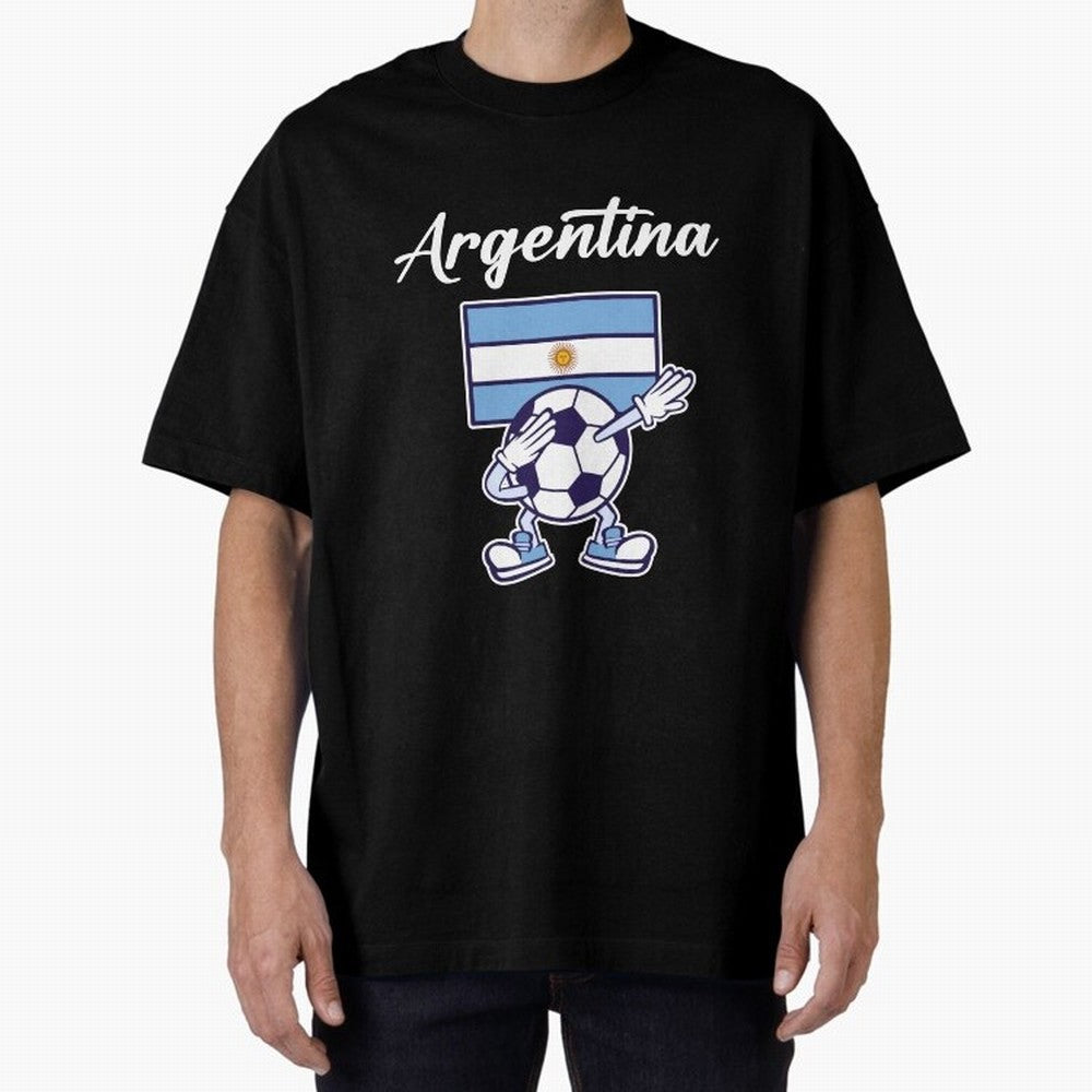 ARGENTINA - Dabbing Football Soccer Ball - ARGENTINA Oversized T-Shirt Show Love for Legendary Goals in FIFA World Cup 2026 USA Canada Mexico for Fans of Haaland and Mbappe and Portugal, Spain and Germany, Bringing Sports Nostalgia, International
