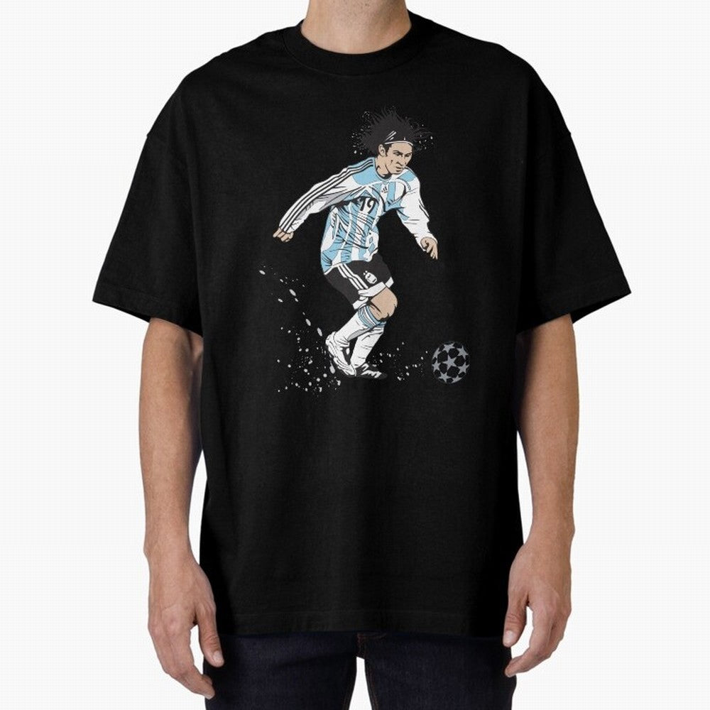 Lionel Messi runner Oversized T-Shirt Remember Iconic Moments from Match Day Hype around FIFA World Cup 2026 Group Stage, CR7, France and Portugal, Global Supporter Spirit, Legendary Goals, National Colors and Tournament Celebration; Made for Die