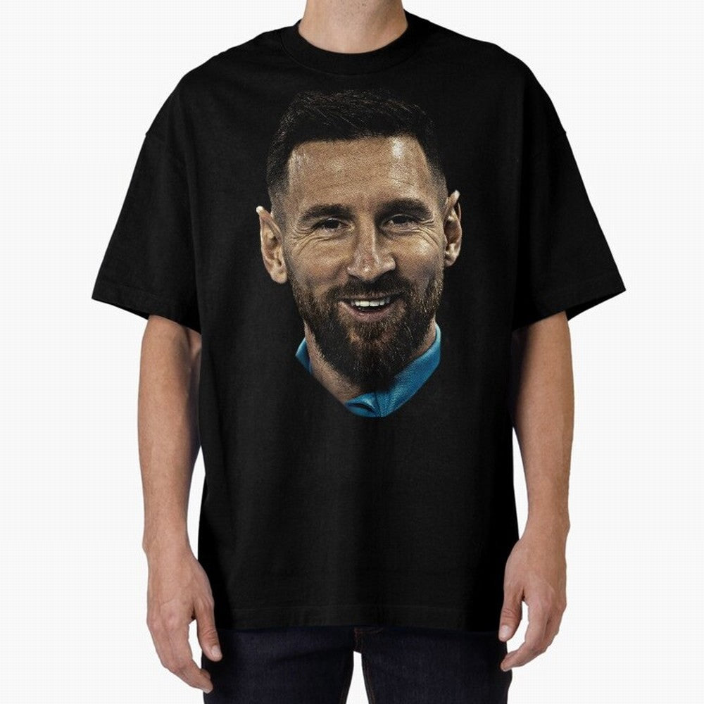 Messi Iconic Smile - Streetwear Style Portrait Premium T-Shirt Celebrate Fan Culture around FIFA World Cup 2026 for Fans of Haaland and Mbappe and Argentina, Bringing Tournament Hype, Historic Matchups, Family Viewing Parties and Global Sports