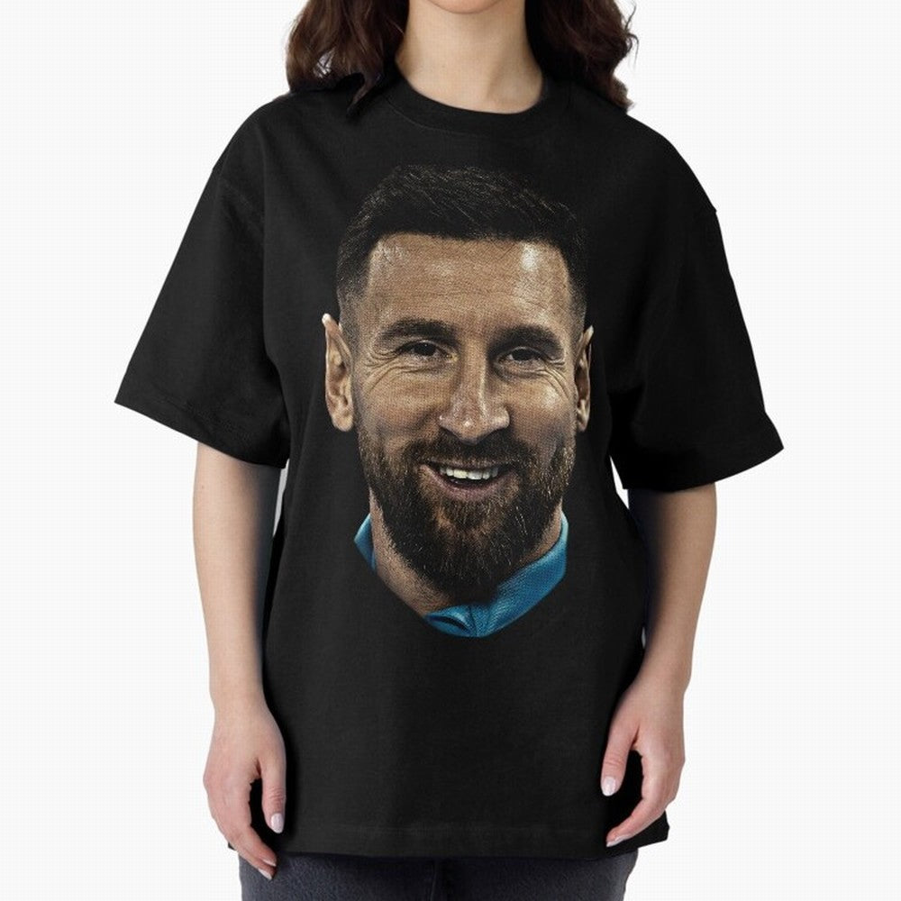 Messi Iconic Smile - Streetwear Style Portrait Premium T-Shirt Celebrate Fan Culture around FIFA World Cup 2026 for Fans of Haaland and Mbappe and Argentina, Bringing Tournament Hype, Historic Matchups, Family Viewing Parties and Global Sports