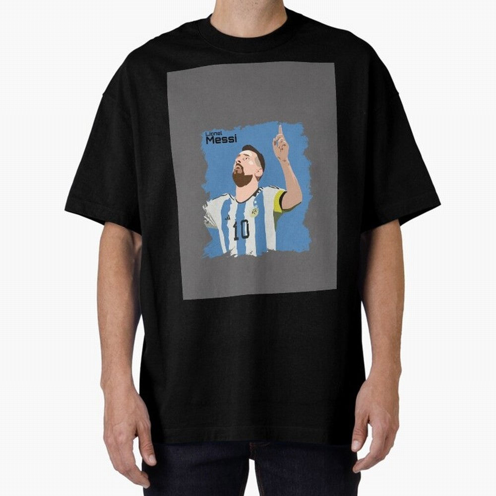 Lionel Messi Triumphant Argentina Portrait Graphic T-Shirt Honor Football Greatness during FIFA World Cup 2026 USA Canada Mexico Connected to Messi and Cristiano Ronaldo, Spain and Netherlands Energy, Football Festival Excitement, Trophy Ambitions,