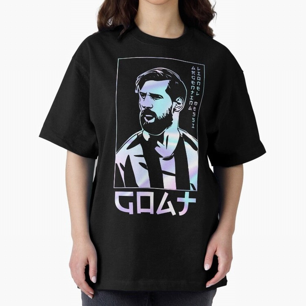 Lionel Messi Holographic Style Portrait art illustration Premium T-Shirt Bring a Vintage Feel to Match Day Hype around FIFA World Cup 2026 USA Canada Mexico, Haaland and Mbappe, England and Germany, Tournament Hype, Historic Matchups, Family