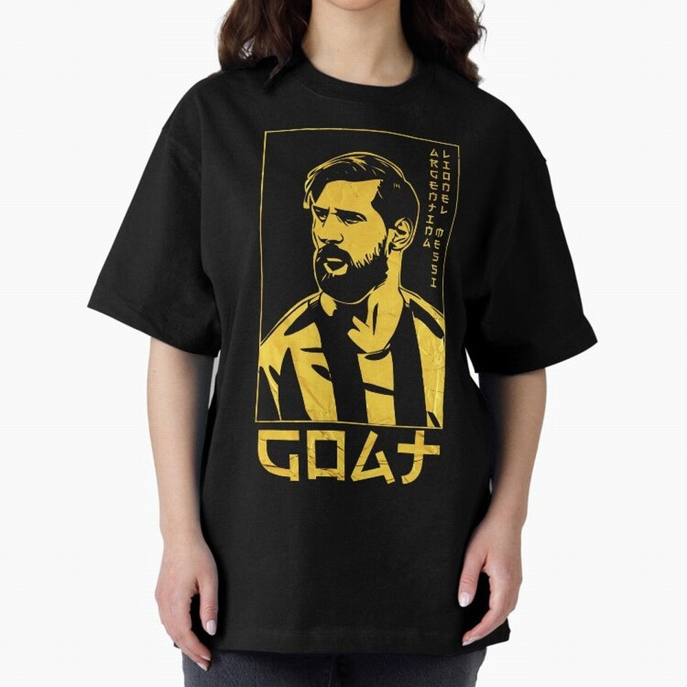 Lionel Messi Golden Style Portrait art illustration Premium T-Shirt Celebrate Unforgettable Nights in Match Day Hype around FIFA World Cup 2026 USA Canada Mexico, Cristiano Ronaldo, Haaland and CR7, France, Football Festival Excitement, Trophy