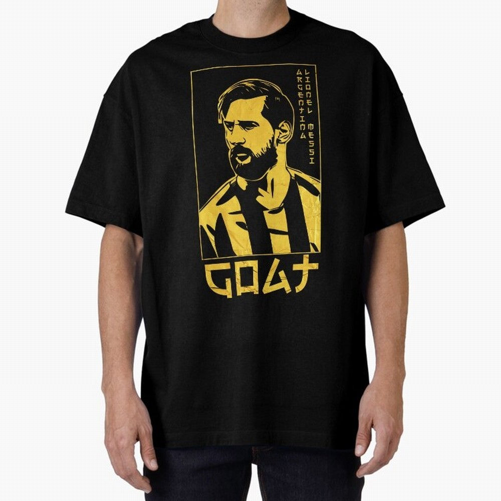 Lionel Messi Golden Style Portrait art illustration Premium T-Shirt Celebrate Unforgettable Nights in Match Day Hype around FIFA World Cup 2026 USA Canada Mexico, Cristiano Ronaldo, Haaland and CR7, France, Football Festival Excitement, Trophy