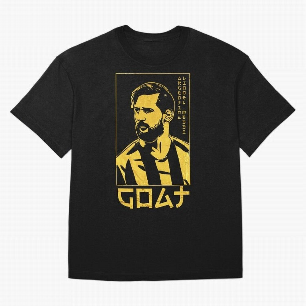 Lionel Messi Golden Style Portrait art illustration Premium T-Shirt Celebrate Unforgettable Nights in Match Day Hype around FIFA World Cup 2026 USA Canada Mexico, Cristiano Ronaldo, Haaland and CR7, France, Football Festival Excitement, Trophy