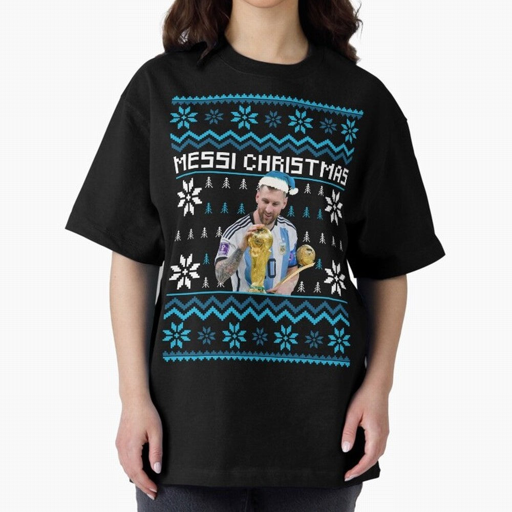 Leo Messi Christmas Ugly Sweater Design Classic T-Shirt Experience the FIFA World Cup 2026 Journey through Messi and Cristiano Ronaldo Highlights, Argentina and Brazil Pride, Goal Celebration Energy, Supporter Heritage, Football Icons and Worldwide