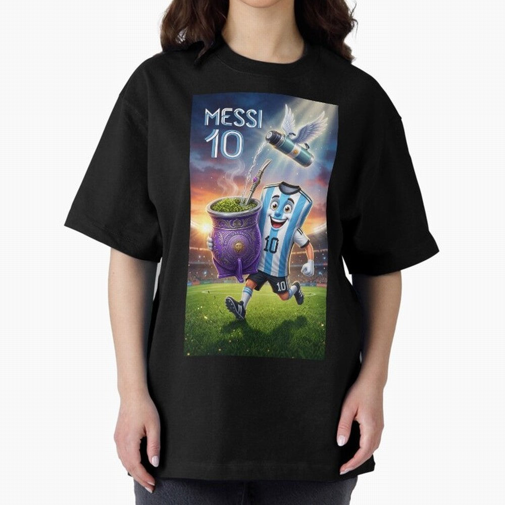Messi 10 & Mate Magic ¨C The Soul of Argentine Football - Argentina Football Mate Mascot - Messi 10 Soccer Fan Art Oversized T-Shirt Turn Up for FIFA World Cup 2026 Group Stage Spirit, Centered on France and Portugal, Neymar, Tournament Hype,