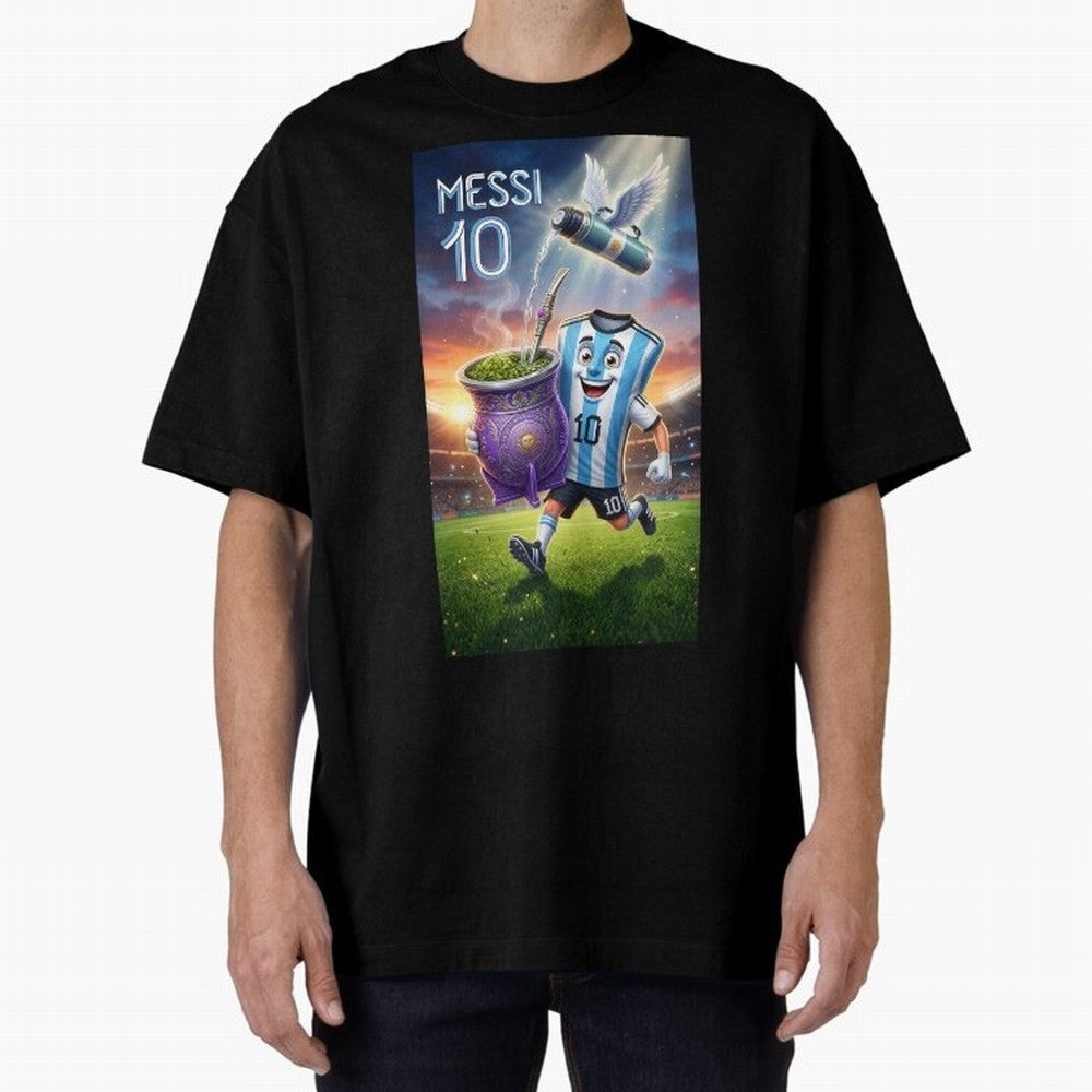 Messi 10 & Mate Magic ¨C The Soul of Argentine Football - Argentina Football Mate Mascot - Messi 10 Soccer Fan Art Oversized T-Shirt Turn Up for FIFA World Cup 2026 Group Stage Spirit, Centered on France and Portugal, Neymar, Tournament Hype,