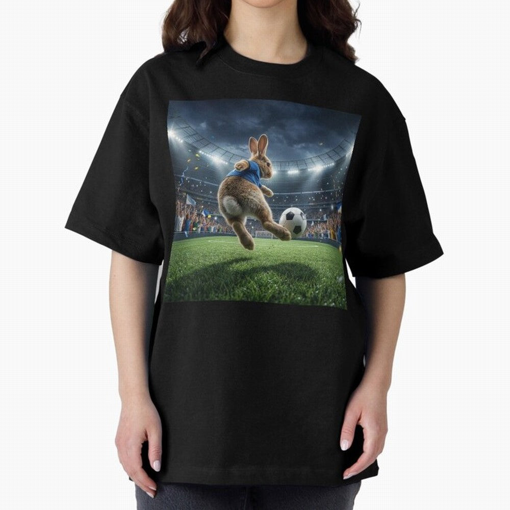 Rabbit Is Veritable Messi on the Soccer Pitch Oversized T-Shirt Celebrate the FIFA World Cup 2026 Group Stage Journey through CR7 and Messi Highlights, France and Portugal Pride, Goal Celebration Energy, Supporter Heritage, Football Icons and
