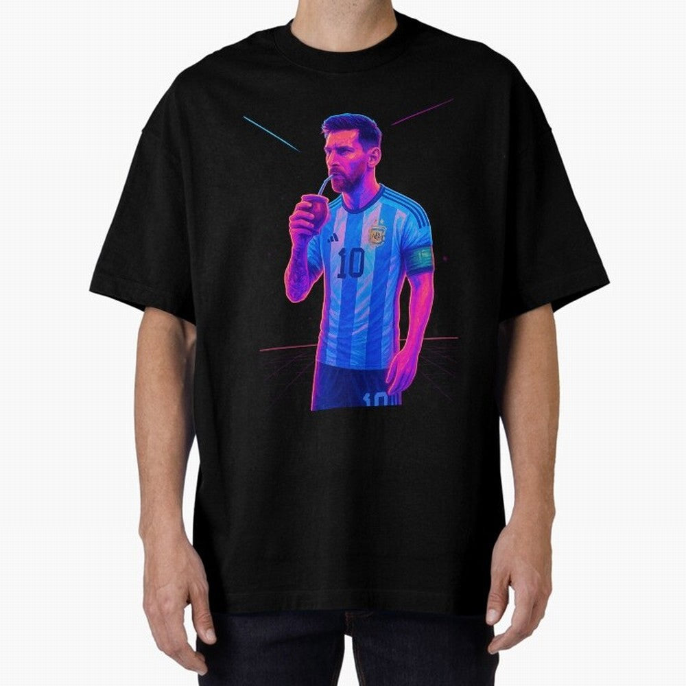 Messi The Goat Art Neon Synthwave Cyberpunk ¨C Retro Futuristic Classic T-Shirt Celebrate Every Goal in FIFA World Cup 2026 USA Canada Mexico for Fans of Mbappe and Brazil, Bringing Football History, Final Match Energy, Crowd Noise and Once in a