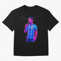 Messi The Goat Art Neon Synthwave Cyberpunk ¨C Retro Futuristic Classic T-Shirt Celebrate Every Goal in FIFA World Cup 2026 USA Canada Mexico for Fans of Mbappe and Brazil, Bringing Football History, Final Match Energy, Crowd Noise and Once in a