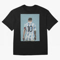 Portrait painting of Lionel Messi of Inter Miami and Argentina Classic T-Shirt Stand Out with Spirit from Global Football Passion for FIFA World Cup 2026 USA Canada Mexico, Capturing Messi and Cristiano Ronaldo, England, Vintage Soccer Flavor,