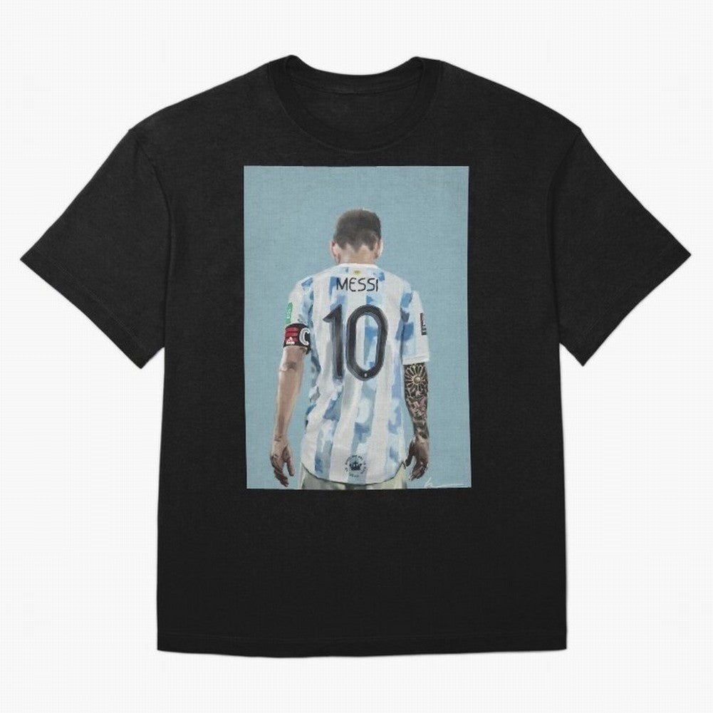 Portrait painting of Lionel Messi of Inter Miami and Argentina Classic T-Shirt Stand Out with Spirit from Global Football Passion for FIFA World Cup 2026 USA Canada Mexico, Capturing Messi and Cristiano Ronaldo, England, Vintage Soccer Flavor,
