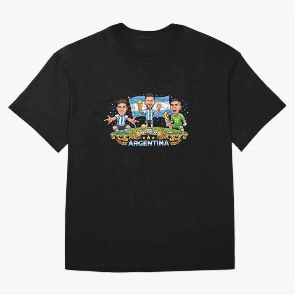 Argentina World Champions Messi Cartoon Classic T-Shirt Carry National Pride through the FIFA World Cup 2026 Group Stage Journey through Neymar, Haaland and Cristiano Ronaldo Highlights, France and Portugal Pride, Sports Nostalgia, International