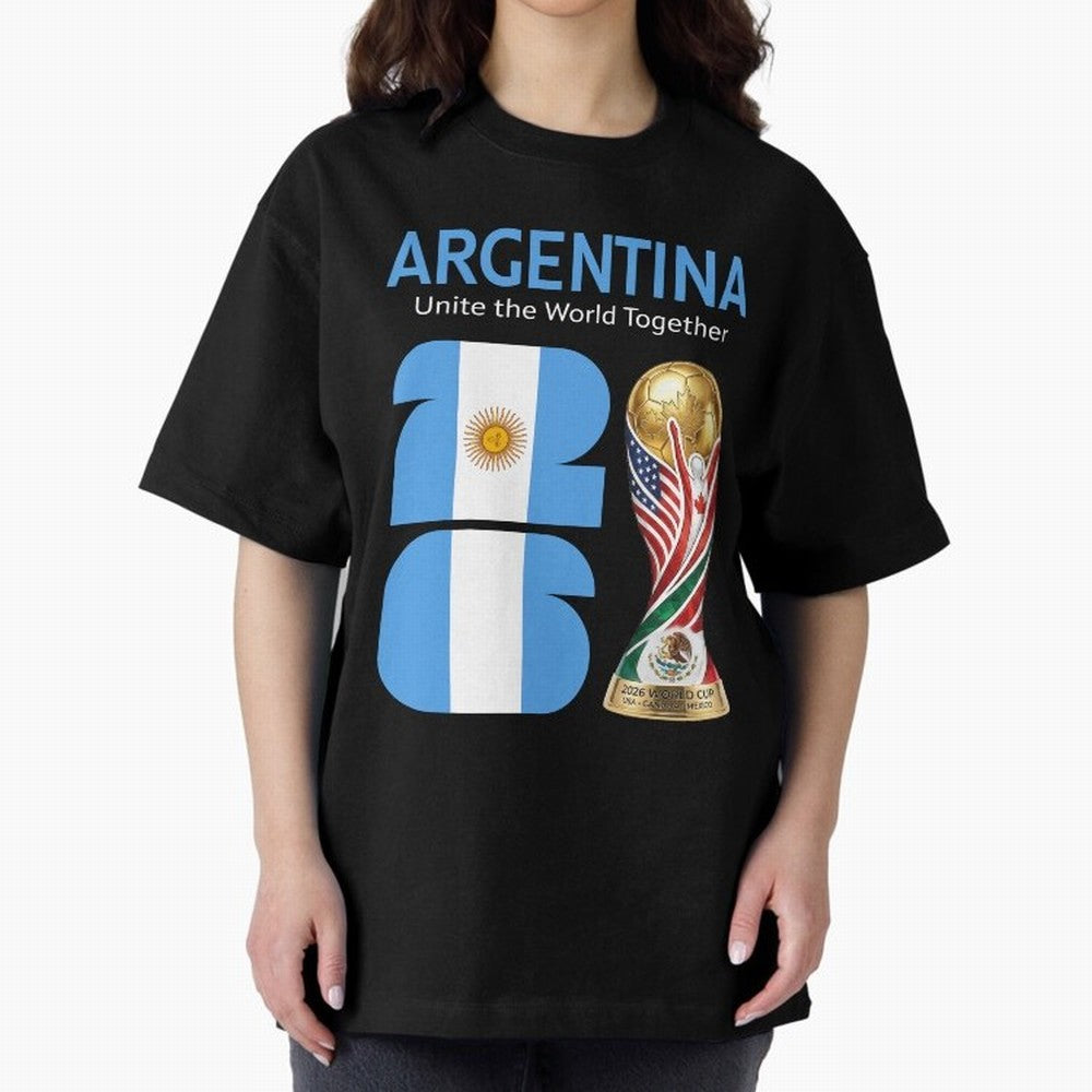 World Cup 2026, ARGENTINA Oversized T-Shirt Celebrate Fan Culture around Global Football Passion for FIFA World Cup 2026 USA Canada Mexico, Filled with Mbappe, Argentina and Brazil, Fan Favorite Moments, National Team Passion, Big Match Drama and