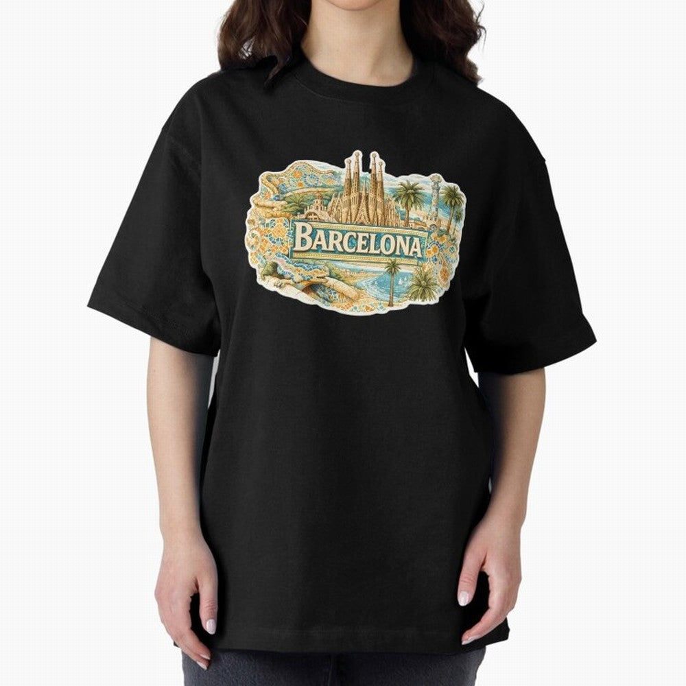 Barcelona Souvenir Sagrada Familia and Mosaic Design Oversized T-Shirt Keep the Legacy of the FIFA World Cup 2026 USA Canada Mexico Journey through Neymar, Haaland and Cristiano Ronaldo Highlights, Netherlands Pride, Championship Spirit, Famous