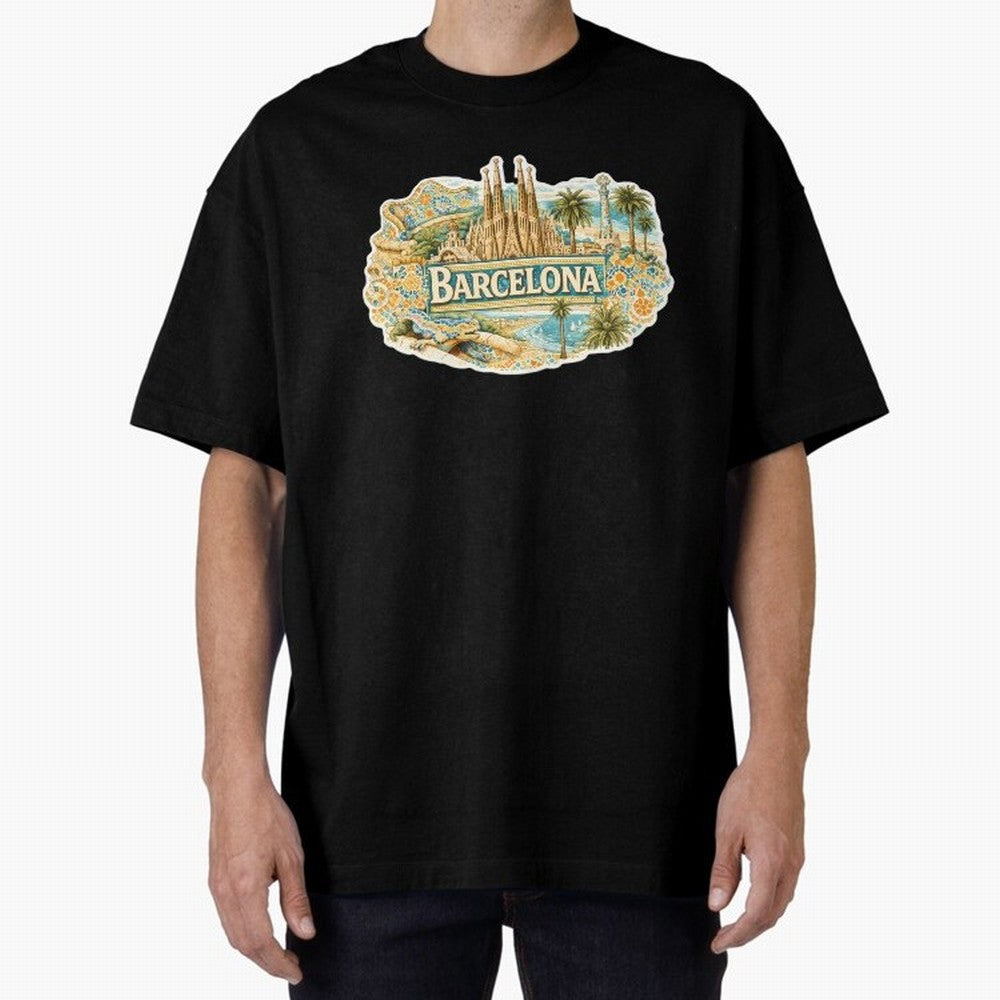 Barcelona Souvenir Sagrada Familia and Mosaic Design Oversized T-Shirt Keep the Legacy of the FIFA World Cup 2026 USA Canada Mexico Journey through Neymar, Haaland and Cristiano Ronaldo Highlights, Netherlands Pride, Championship Spirit, Famous