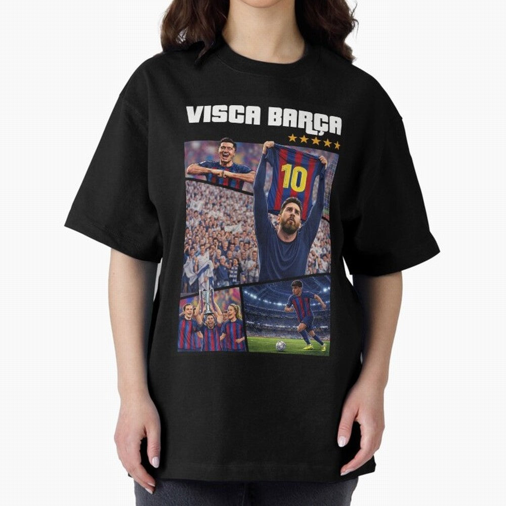 Visca Bar?a Legends Poster | Messi 10 FC Barcelona Art Oversized T-Shirt Stand Proud for the FIFA World Cup 2026 Journey through Messi, CR7 and Mbappe Highlights, Brazil Pride, Game Day Rituals, Football Legends, Country Pride and the Road to the