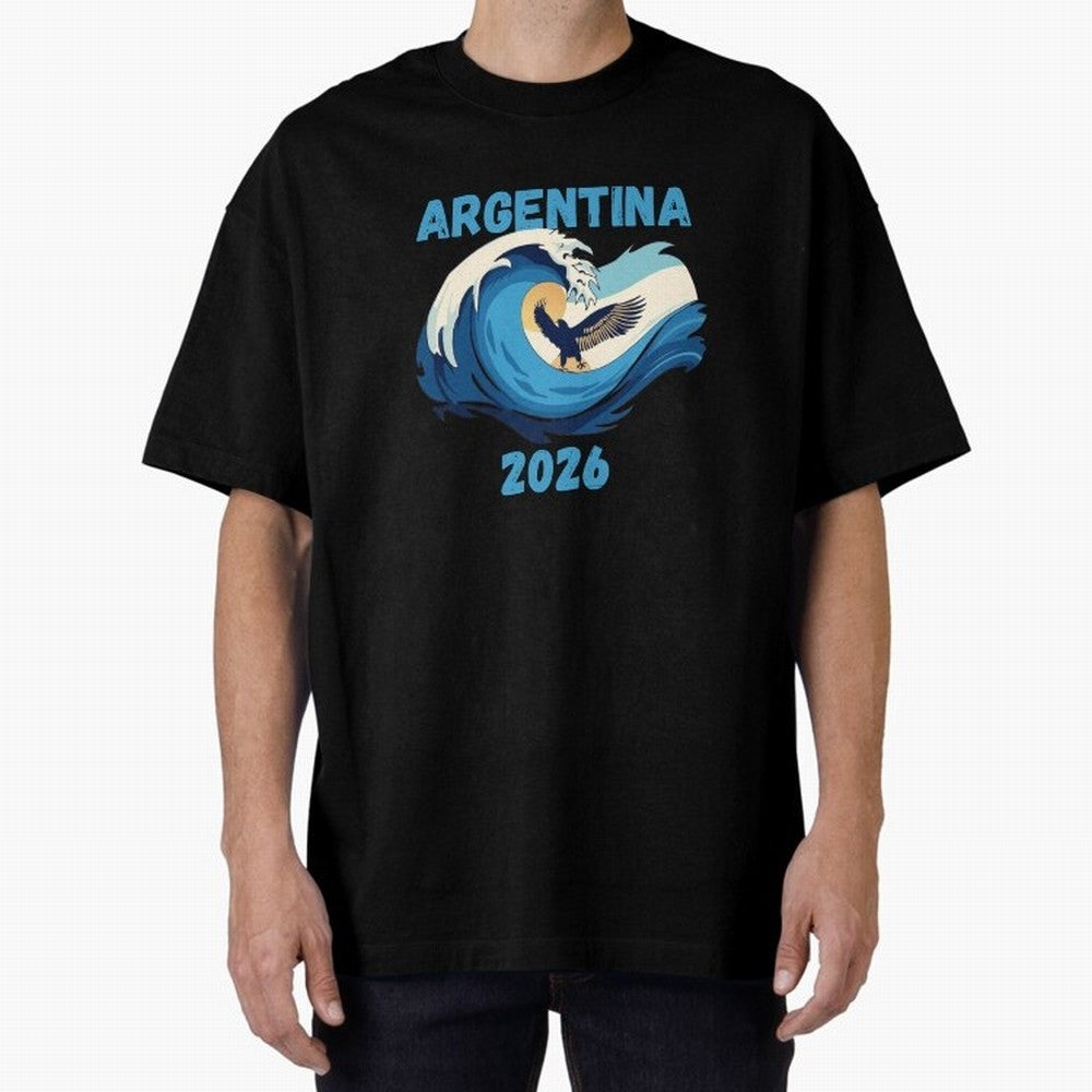 Camiseta y Calcoman¨ªa Argentina - Dise?o Bandera Albiceleste para Hinchas. Oversized T-Shirt Celebrate FIFA World Cup 2026 Group Stage for Fans of Messi and Cristiano Ronaldo and Argentina, France and Brazil, Bringing Global Supporter Spirit,