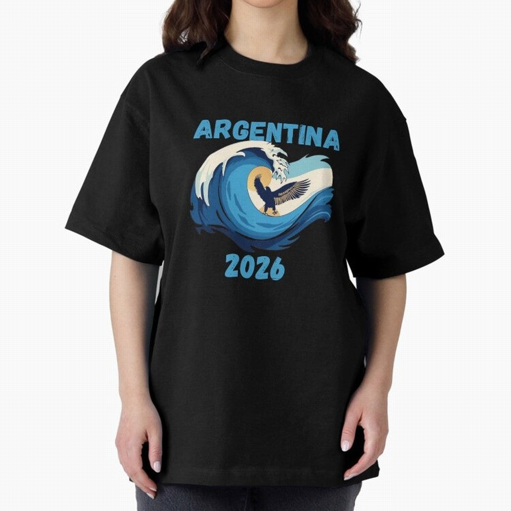 Camiseta y Calcoman¨ªa Argentina - Dise?o Bandera Albiceleste para Hinchas. Oversized T-Shirt Celebrate FIFA World Cup 2026 Group Stage for Fans of Messi and Cristiano Ronaldo and Argentina, France and Brazil, Bringing Global Supporter Spirit,