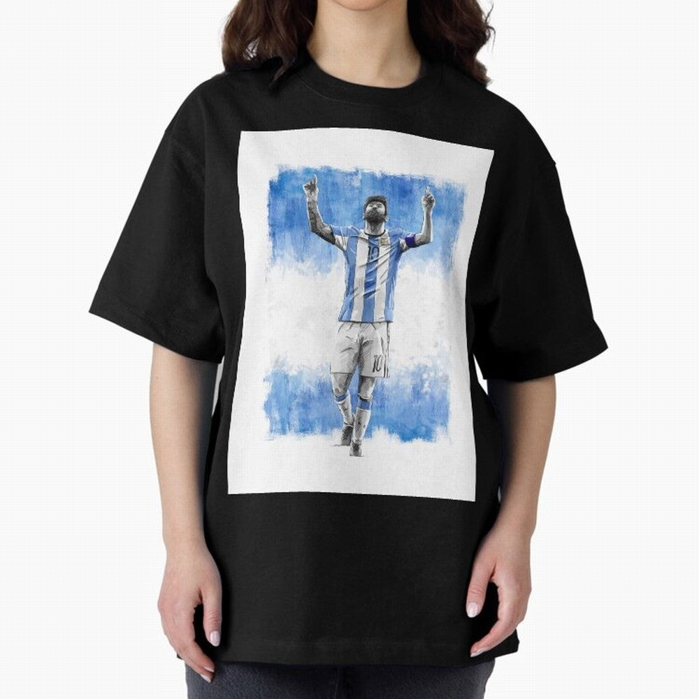 Messi Argentina Football Drawing Oversized T-Shirt Relive the Noise and Pride of FIFA World Cup 2026 USA Canada Mexico Made for CR7, France Energy, Soccer Culture, Superstar Moments, National Team Dreams and Competitive Fire; Ideal for Passionate
