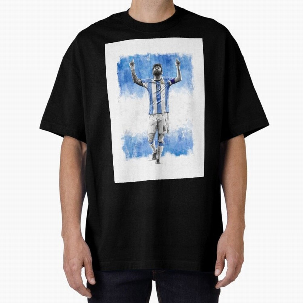 Messi Argentina Football Drawing Oversized T-Shirt Relive the Noise and Pride of FIFA World Cup 2026 USA Canada Mexico Made for CR7, France Energy, Soccer Culture, Superstar Moments, National Team Dreams and Competitive Fire; Ideal for Passionate