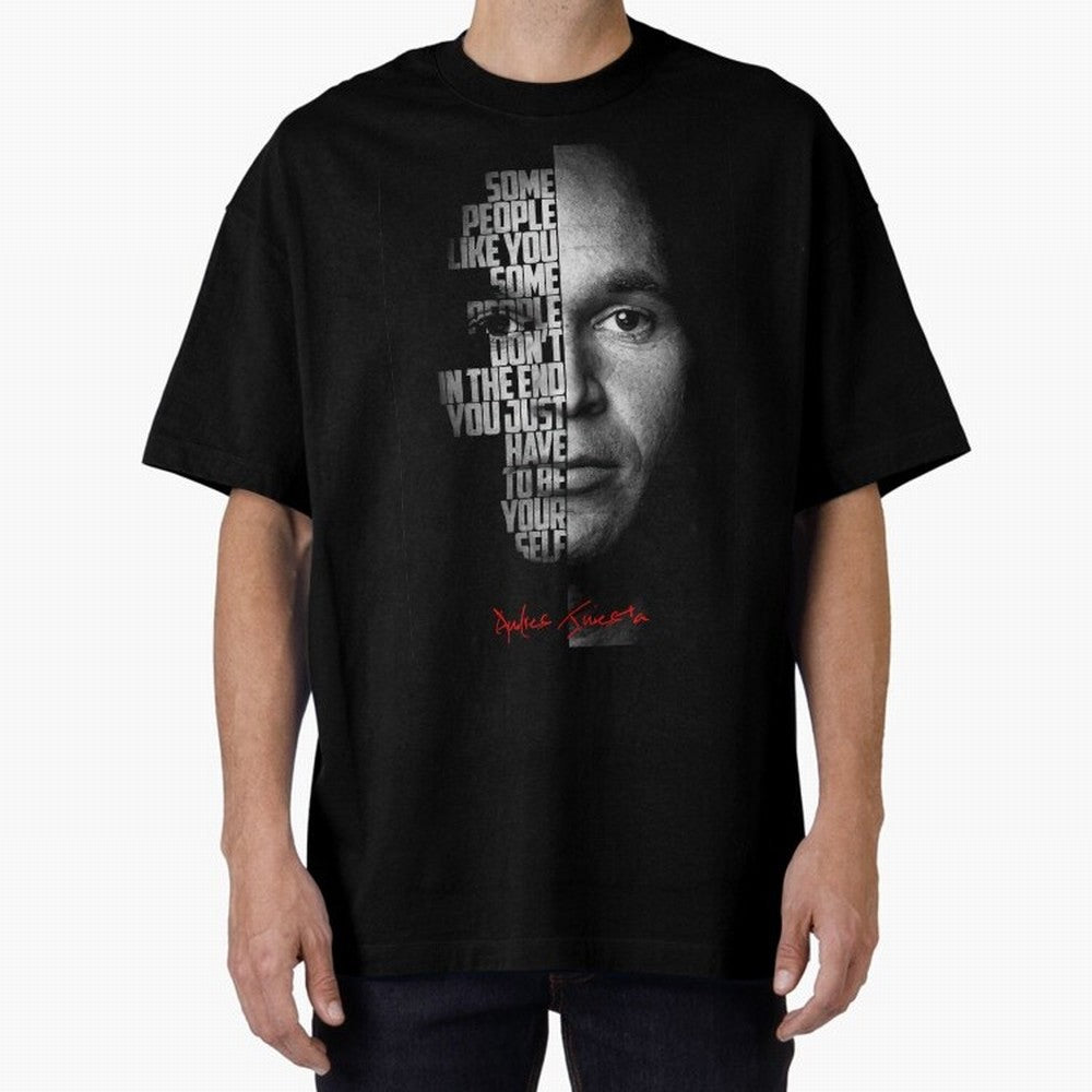Black and white Andres Iniesta Quote. Oversized T-Shirt Stand with FIFA World Cup 2026 Group Stage Made for Messi, Neymar and Mbappe, France Energy, Classic Soccer Heritage, Championship Pressure, Fan Loyalty and International Pride; Ideal for Fans