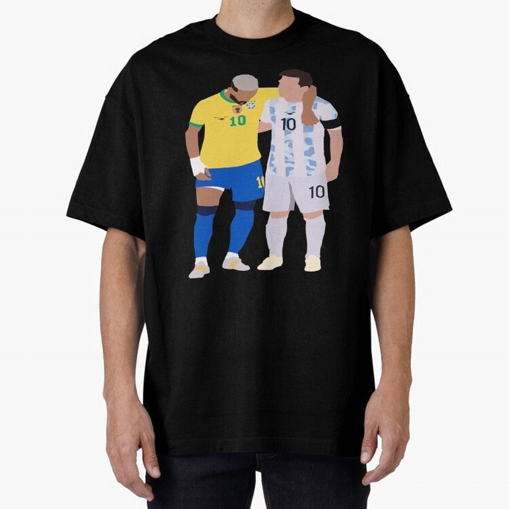 Messi and Neymar Copa America Friends Oversized T-Shirt Capture Stadium Memories from FIFA World Cup 2026 USA Canada Mexico for Fans of Mbappe and England and Germany, Bringing Championship Spirit, Famous Goals, Roaring Crowds and International