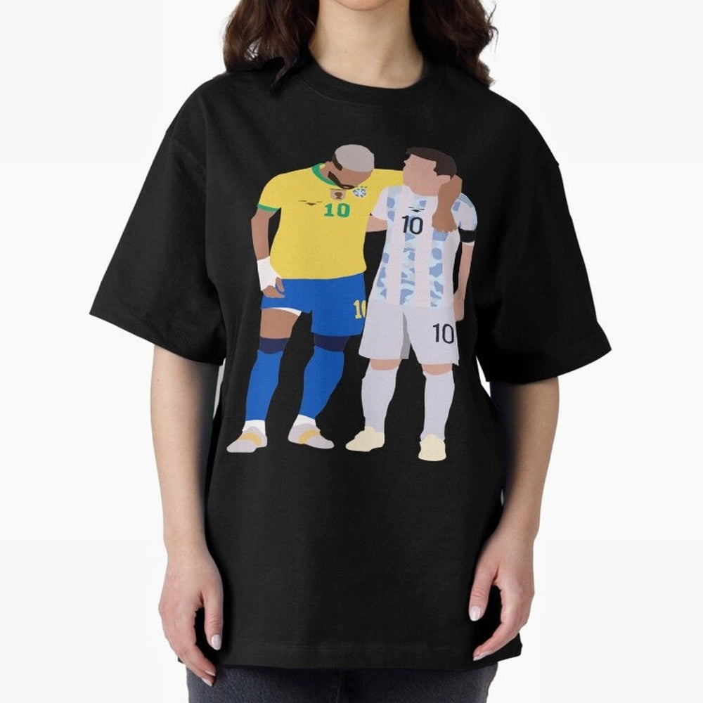 Messi and Neymar Copa America Friends Oversized T-Shirt Capture Stadium Memories from FIFA World Cup 2026 USA Canada Mexico for Fans of Mbappe and England and Germany, Bringing Championship Spirit, Famous Goals, Roaring Crowds and International