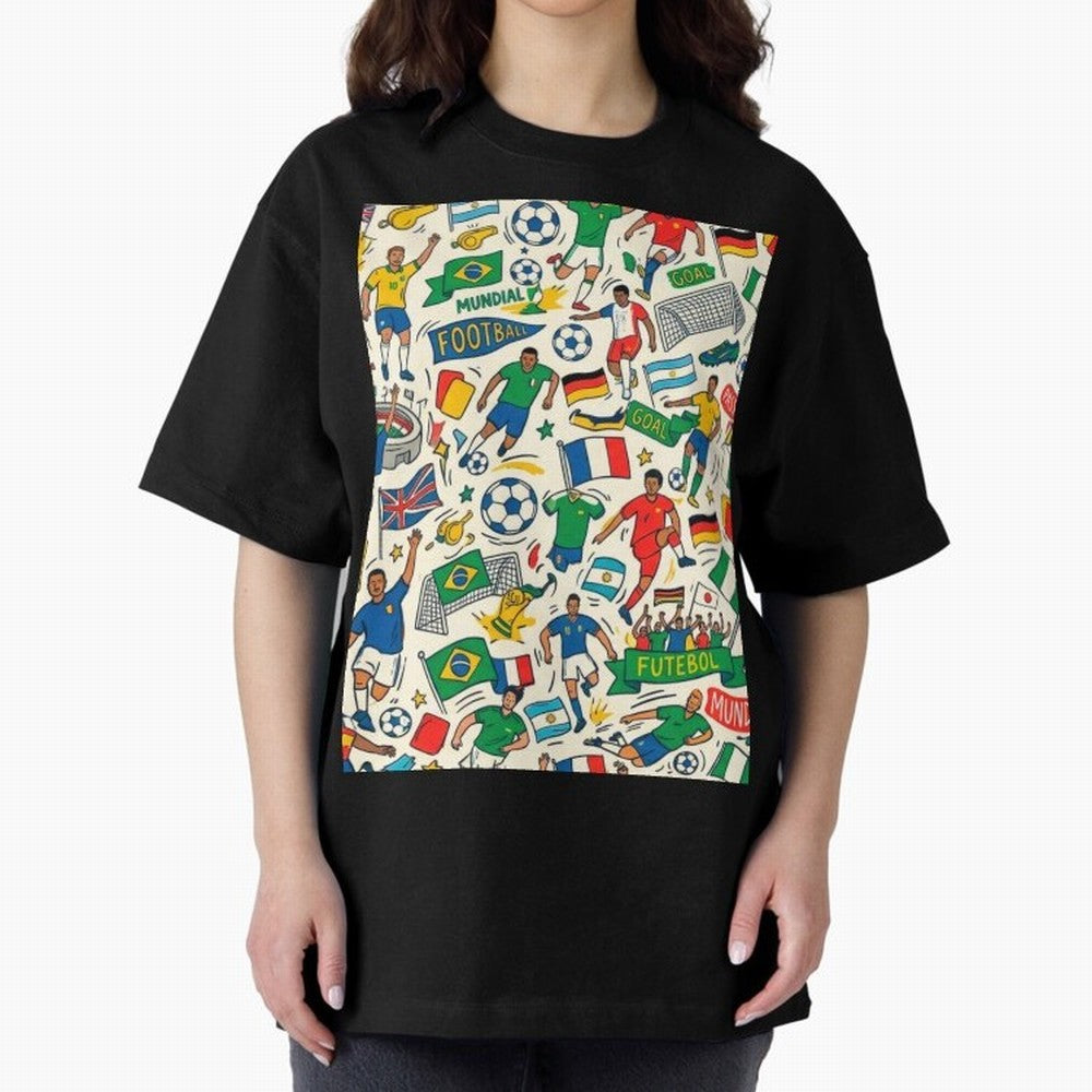 World Cup 2026: Global Football Fever Oversized T-Shirt Show Your Tournament Heart for FIFA World Cup 2026 USA Canada Mexico Spirit, Highlighting Spain, Mbappe, Fan Favorite Moments, National Team Passion, Big Match Drama and Soccer History;