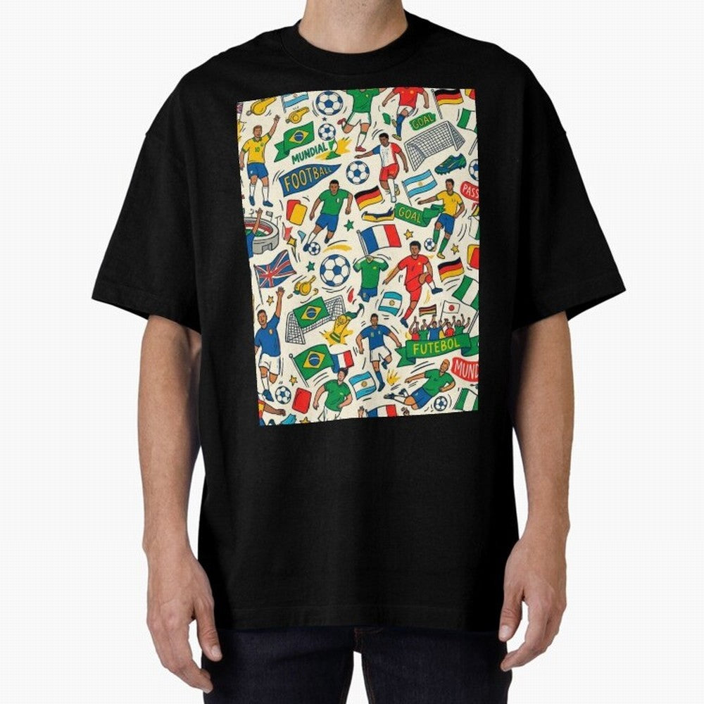 World Cup 2026: Global Football Fever Oversized T-Shirt Show Your Tournament Heart for FIFA World Cup 2026 USA Canada Mexico Spirit, Highlighting Spain, Mbappe, Fan Favorite Moments, National Team Passion, Big Match Drama and Soccer History;