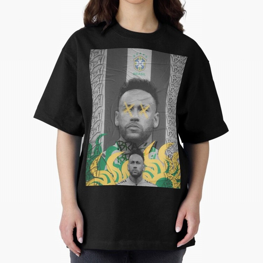 Brazil Football Star Grunge Poster Oversized T-Shirt Carry the Colors and Pride of the FIFA World Cup 2026 USA Canada Mexico Journey through Cristiano Ronaldo Highlights, Argentina, France and Brazil Pride, Worldwide Fan Energy, Dramatic Goals,