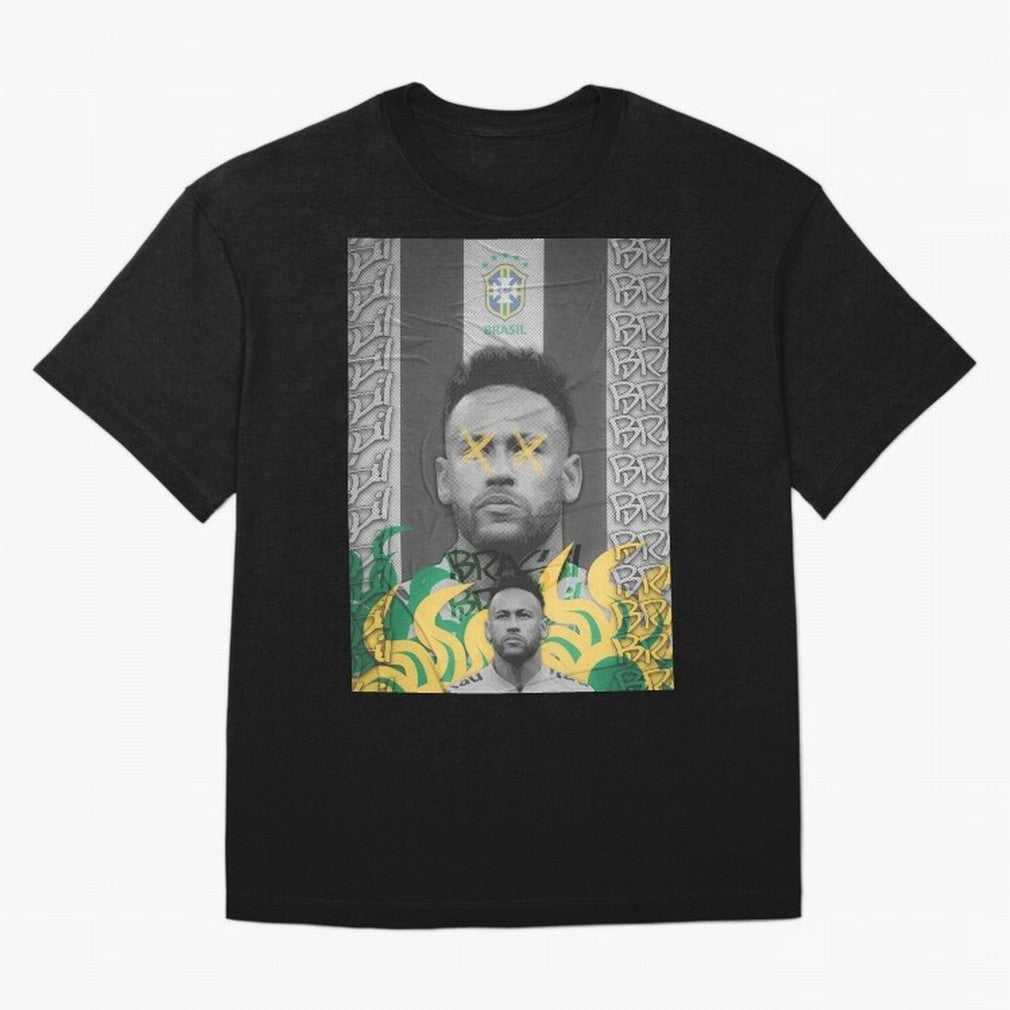 Brazil Football Star Grunge Poster Oversized T-Shirt Carry the Colors and Pride of the FIFA World Cup 2026 USA Canada Mexico Journey through Cristiano Ronaldo Highlights, Argentina, France and Brazil Pride, Worldwide Fan Energy, Dramatic Goals,