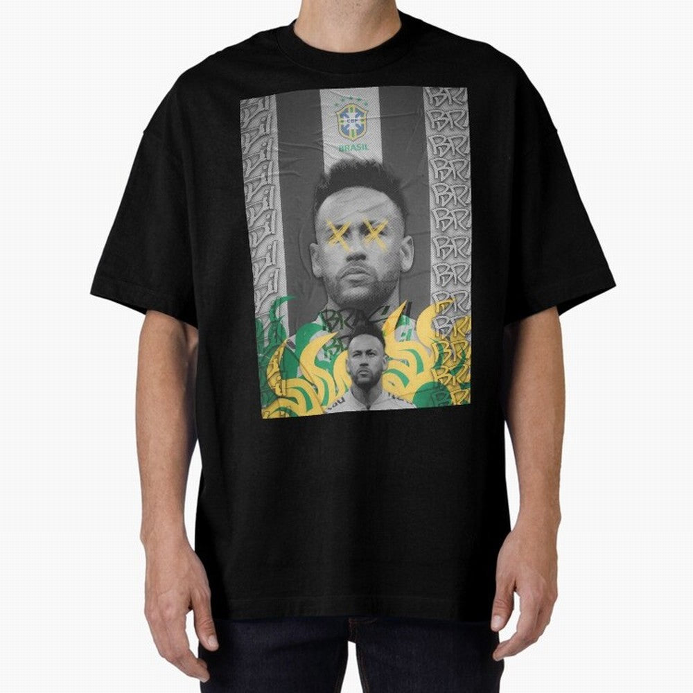 Brazil Football Star Grunge Poster Oversized T-Shirt Carry the Colors and Pride of the FIFA World Cup 2026 USA Canada Mexico Journey through Cristiano Ronaldo Highlights, Argentina, France and Brazil Pride, Worldwide Fan Energy, Dramatic Goals,