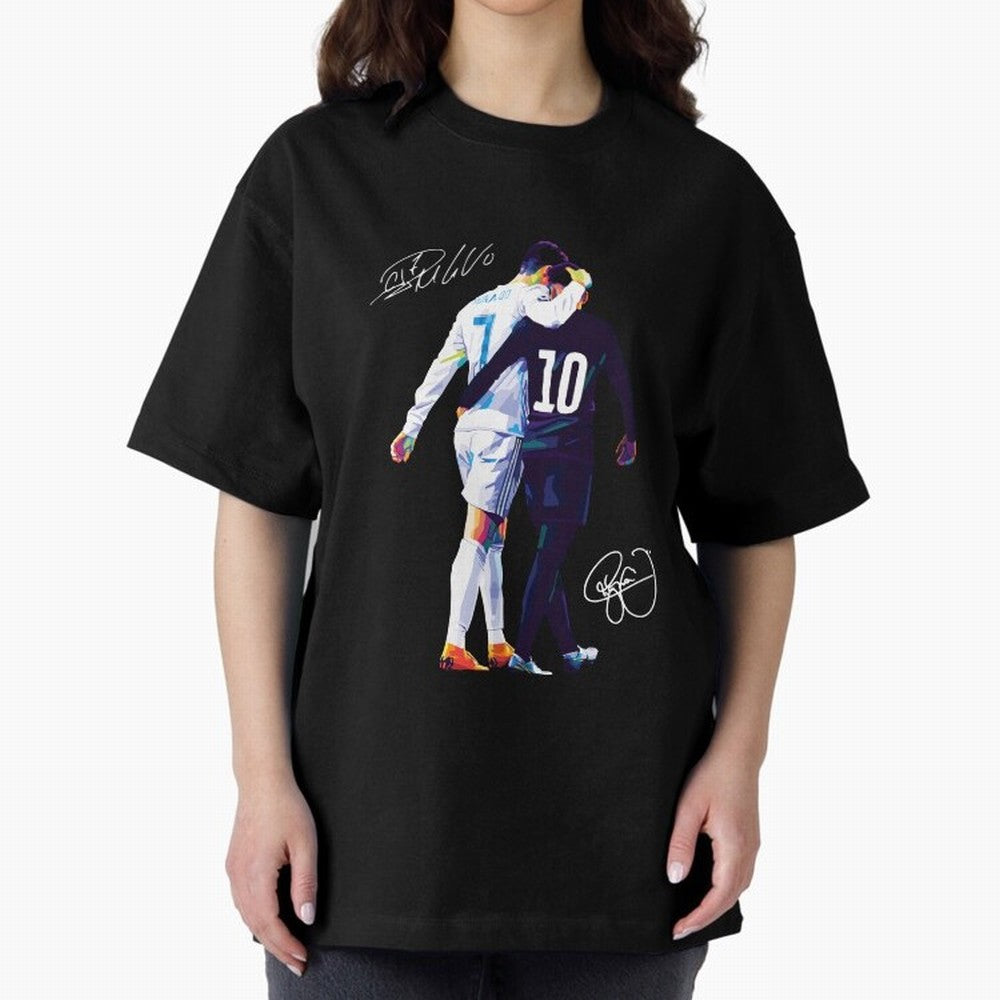 Cristiano Ronaldo and Neymar Jr Wpap Art Oversized T-Shirt Celebrate Global Football Passion for FIFA World Cup 2026 USA Canada Mexico, Filled with Messi and Cristiano Ronaldo, England, Championship Spirit, Famous Goals, Roaring Crowds and