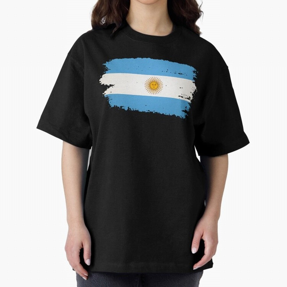 ARGENTINIAN FLAG PRINT Oversized T-Shirt Bring a Vintage Feel to FIFA World Cup 2026 Group Stage Driven by Messi, Neymar and Mbappe, France Energy, Vintage Soccer Flavor, Modern Football Stars, National Flags and Final Night Emotion; Ideal for