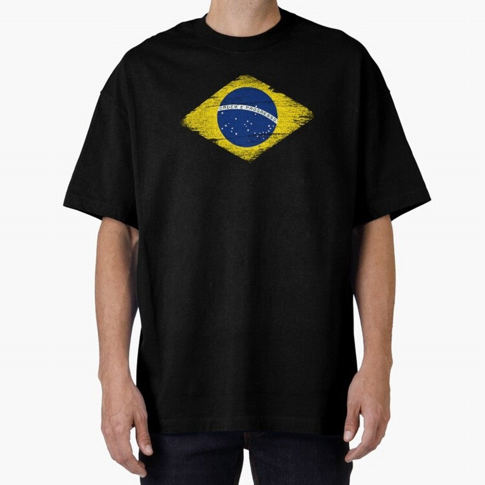 Brazil Flag Design Oversized T-Shirt Represent Football Lovers during FIFA World Cup 2026 Spirit, Celebrating Argentina, Mbappe and Neymar, Goal Celebration Energy, Supporter Heritage, Football Icons and Worldwide Tournament Joy; Ideal for