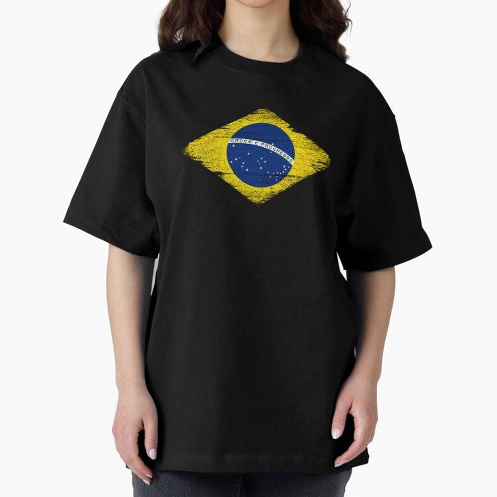 Brazil Flag Design Oversized T-Shirt Represent Football Lovers during FIFA World Cup 2026 Spirit, Celebrating Argentina, Mbappe and Neymar, Goal Celebration Energy, Supporter Heritage, Football Icons and Worldwide Tournament Joy; Ideal for